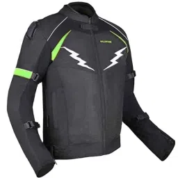 AllExtreme WILDFIRE Mesh Fabric Black &a; Neon Green Bike Riding Jacket with Armour Back Elbows &a; Shoulders Protection, Size: L-image-42