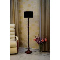 Tucasa Mango Wood Dark Brown Floor Lamp with Black Drum Polycotton Shade, WF-121-image-95