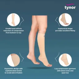 Tynor Compression Garment Leg Below Knee Open Toe Support, I80AAI, Size: Small (Wide) image 3