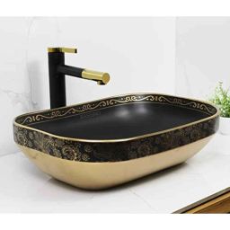 Bassino Art 50.5x36x14cm Ceramic Black &a; Rose Gold Wash Basin, BTT_1378-image-97
