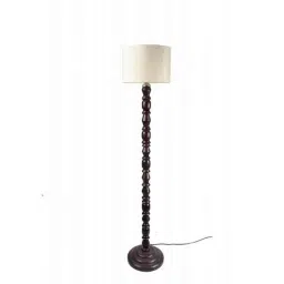 Tucasa Mango Wood Floor Lamp with Polycotton Brown Shade, FL-09-image-0