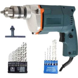 Imported 10mm 2600rpm Blue Drill Machine with 13Pcs HHS Bits, 5Pcs Masonry Bits Power &a; Hand Tool Kit-65
