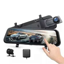 AUSHA 10 inch 1080p IPS Touch Front &a; Rear View DVR Car Dash Camera with Real-Time Reverse Parking View, Loop Recording &a; G-Sensor-picture-3