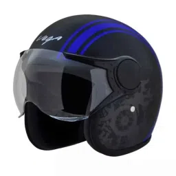 Vega Old School ABS Dull Black Blue Open Face Helmet, Size: Large-picture-40