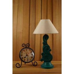 Tucasa Mango Wood Mistique Green Carving Table Lamp with 10 inch Polycotton Off White Pyramid Shade, WL-43-picture-10
