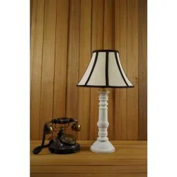 Tucasa Mango Wood White Table Lamp with 12 inch Polycotton Off White Stripe Shade, WL-133-image-41