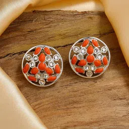 Estele Rhodium-Plated Circular Studs Earrings-51