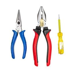Globus 312 8 inch Steel Combination Plier, 7 inch Long Nose Plier with 5.5 inch Electric Line Tester Combo, GL-8CP-7LNP-TESTER5.5-12
