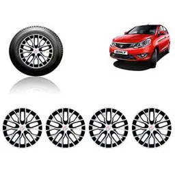 Auto Pearl 4 Pcs 14 inch ABS Silver &a; Black Press Type Fitting Car Wheel Cover Set for Tata Bolt-22