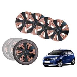 Auto Pearl 4 Pcs 14 inch Black &a; Copper ABS Press Type Hubcap Wheel Cover Set with Retention Ring for Tata IndicaVista-image-71