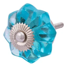 Atom 1.25 Inch Blue Handmade Glass Melon Marigold Flower Cabinet Door knob-image-84