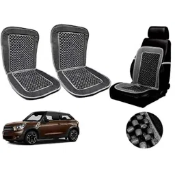 Auto Pearl PU, Velvet &a; Wooden Beads Grey Rectangular Seat Cushion for Mini Paceman (Pack of 2 )-image-60