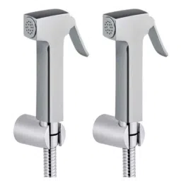 Joyway Square Brass Chrome Finish Silver Health Faucet with 1m Flexible Tube &a; Wall Hook (Pack of 2)-picture-42