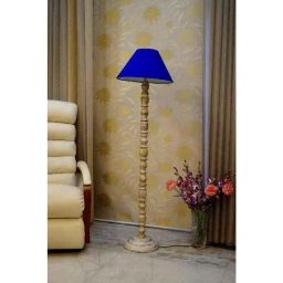 Tucasa Classic White Mango Wood Floor Lamp with Blue Conical Polycotton Shade, WF-87-image-48