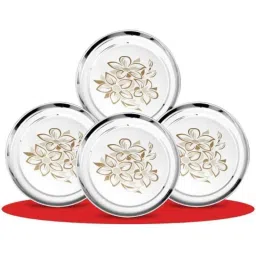Classic Essentials CE-04 4 Pcs Stainless Steel Permanent Laser Glory Design Dinner Plate Set (Pack of 3)-image-72