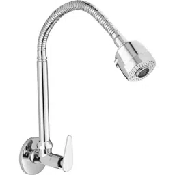 Oleanna Divine Brass Chrome Finish Silver Wall Mounted Spray Spout Flexible Sink Cock with Flange-image-76