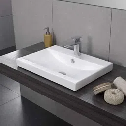 Generic Ceramic Semi Counter Mounted/Wall Mounted Or Wall Hung Wash Basin Glossy Finish/Under Counter Bathroom Sink/Super White Color For Bathroom (23.5x16.15x6 inch)-71