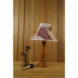 Tucasa Mango Wood Tan Table Lamp with 12 inch Polysilk Maroon White Shade, WL-217-16