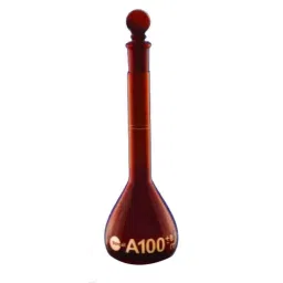 Borosil 2000ml Class A Narrow Mouth Amber Volumetric Flask with I/C Solid Glass Stopper, 5655030D-9