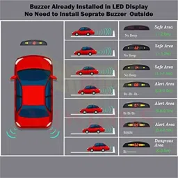 Miwings Car Reverse Parking Sensor Auto Radar System Distance Detection With Led Display And 4 Sensors, Ultrasonic Buzzer Warning, Universal For All Car Silver Sensor image 3