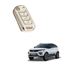 Kozdiko Thermoplastic Polyurethane White &a; Gold Car Key Cover for Tata Nexon 2021-picture-14