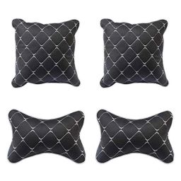 AllExtreme Exnp021 4 Pcs PU Leather Car Neck Rest Pillows Headrest Cushions Set For All Cars Travel Seat-picture-8