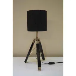 Tucasa Mango Wood Black Tripod Table Lamp with Polycotton Black Shade, P-51-image-92