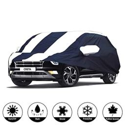 AllExtreme Hc7015 Car Body Cover For Hyundai Creta Custom Fit Dust Uv Heat Resistant For Indoor Outdoor Protection With Mirror Pockets (Navy Blue &a; White)-picture-18