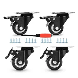 Implemental 4 Pcs 2 inch PU Heavy Duty Castor Wheels Set with Screwdriver-image-1