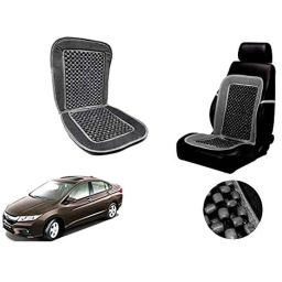 Auto Pearl PU, Velvet &a; Wooden Beads Grey Rectangular Seat Cushion for City Idtec-43
