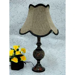 Tucasa Antique Brass Carving Table Lamp with Brown Jute Shade, LG-855-image-52