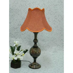 Tucasa Classic Brass Carving Table Lamp with Red Jute Shade , LG-976-picture-7
