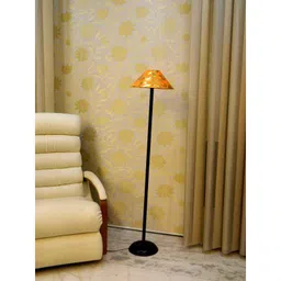 Tucasa Black Metal Floor Lamp with Orange Gold Pyramid Shade, LG-919-21