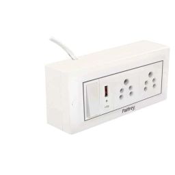 Palfrey 5A 2 Socket White Polycarbonate Electric Extension Board with USB Socket, Master Switch &a; 10m Wire, 6510 USB-39