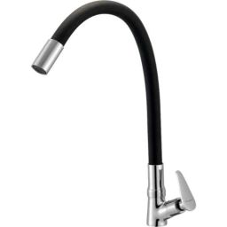 Cloudtail by Prestige Vignet CDT8109 Brass Chrome Finish Black &a; Silver Wall Mounted Swan Neck Tap with Silicone Black Flexible Swivel Spout-9
