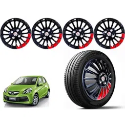 Auto Pearl 4 Pcs 14 inch Polypropylene Black &a; Red Press Type Car Wheel Cover Set with Retention Ring for Honda Brio-picture-3