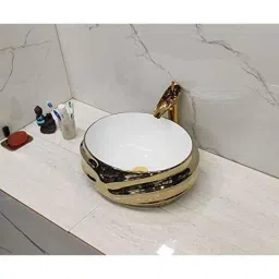 Bassino Art 38.5x45.5x17cm Ceramic White &a; Gold Wash Basin, NC_545-picture-8