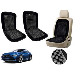 Auto Pearl PU, Velvet &a; Wooden Beads Black Rectangular Seat Cushion for BMW 6 Series (Pack of 2 )-image-95