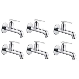 Spazio Vignette Smartbuy Brass Chrome Finish Quarter Turn Long Bib Cock with Wall Flange (Pack of 6)-picture-23