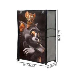 Urban Choice 4 Shelves Metal Frame Grey Unique Tom &a; Jerry Cartoon Print Modular Shoe Rack with 100 GSM Fabric-image-44