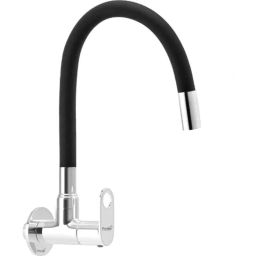 Prestige Prime Brass Chrome Finish Black Wall Mounted  Flexible Kitchen Sink Cock with Wall Flange-11