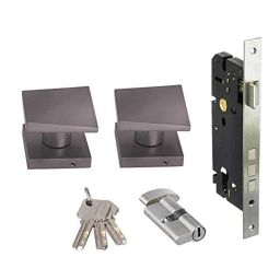 Aquieen MH-501 Malleable Satin Black Square Mortise Handle Set with 2 Stage Cylindrical Lock &a; 3 Keys-picture-28
