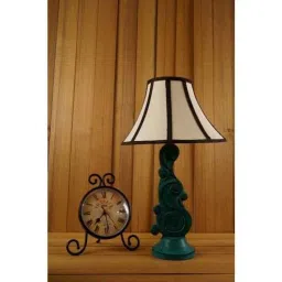 Tucasa Mango Wood Mistique Green Carving Table Lamp with 12 inch Polycotton Stripe Conical Shade, WL-52-image-94