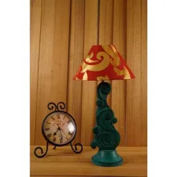 Tucasa Mango Wood Mistique Green Carving Table Lamp with 10 inch Polycotton Red Gold Pyramid Shade, WL-30-image-47