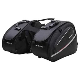 AllExtreme EXBSB02 72L Polyester Black Motorcycle Large Storage Saddle Bag with Rain Cover &a; Reflective Strips for All Sports Street Bikes-44