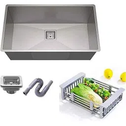 Spazio Imported Garnet Stainless Steel Silver Kitchen Sink with Coupling and Fruit Basket Size: 24x18x10 inch-picture-42
