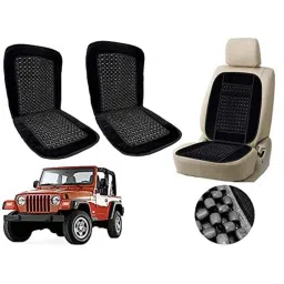 Auto Pearl PU, Velvet &a; Wooden Beads Black Rectangular Seat Cushion for Jeep Compass (Pack of 2 )-image-87
