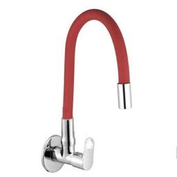 Zesta Brass Chrome Finish Single Flow Sink Cock with Red Flexible Silicone Swivel Spout-picture-6