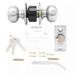 Dorset 70mm Silver Satin Finish Stainless Steel Cylindrical Knob Lock, ETTOSS (Pack of 2)-10
