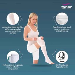 tynor Anti Embolism Stockings D.V.T Class 1 Knee High Pair, Size: L image 3